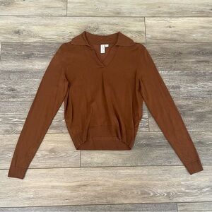 Joie Brown Collared Long Sleeve Crop Top